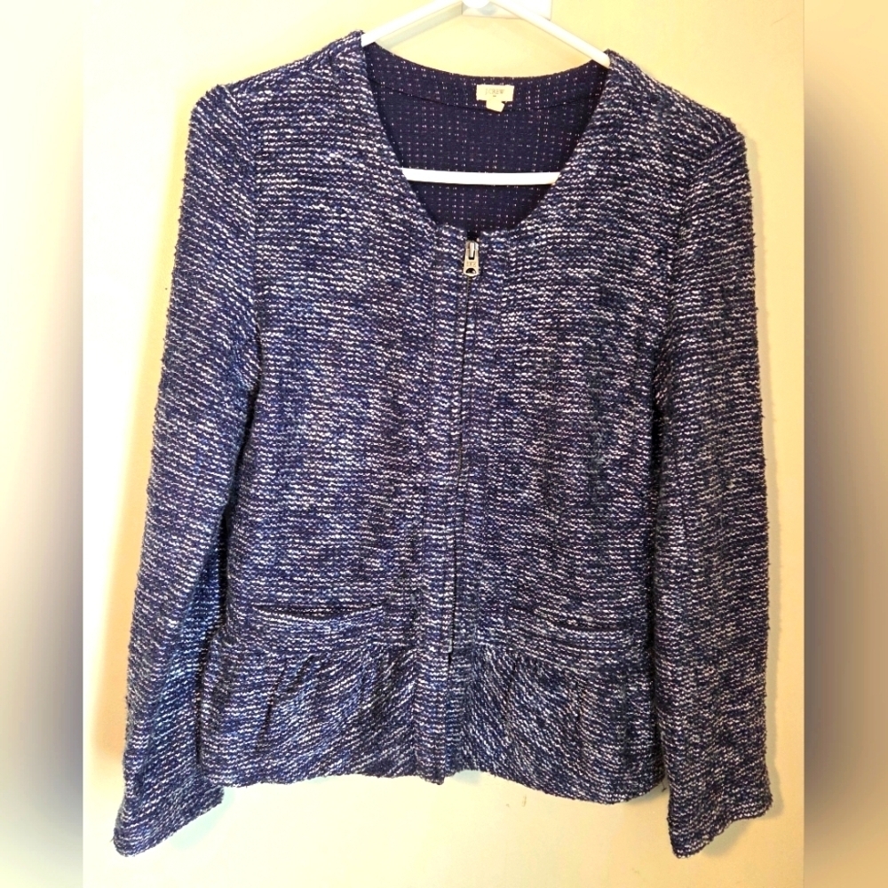 J. Crew Blue And White Jacket With Peplum Trim In Back Size Small